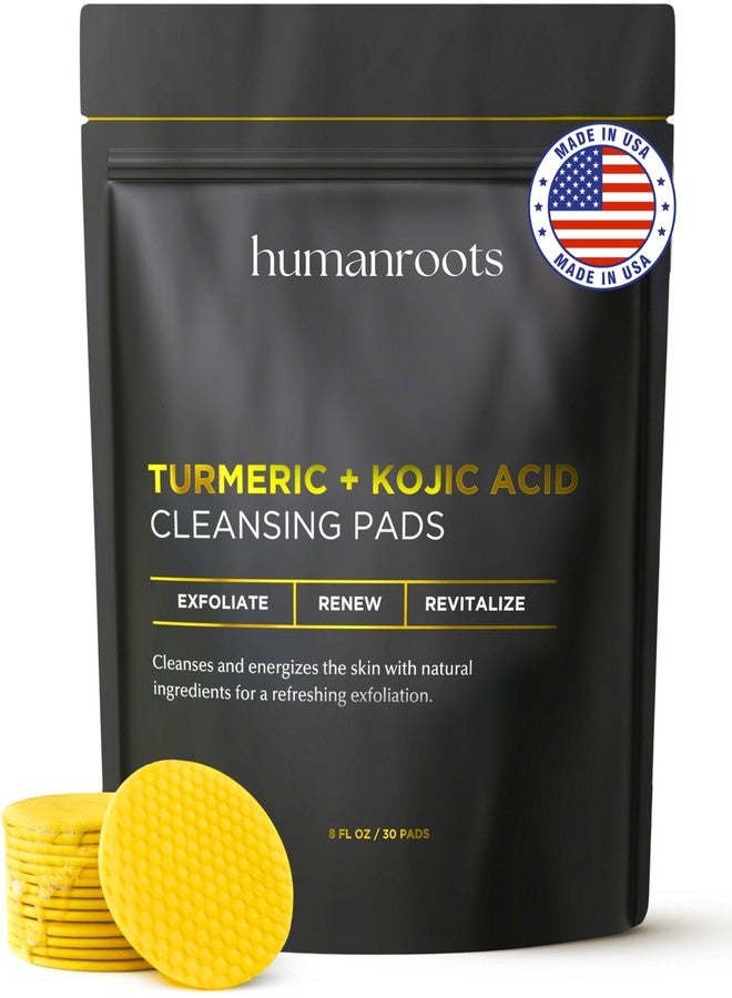 humanroots Turmeric Kojic Acid Cleansing Pads - Turmeric Face Scrub Pads with Vitamin C (30 pads), Kojic Acid and Turmeric Cleansing Pads for Exfoliation - Made With Vitamin B5 - Image 1